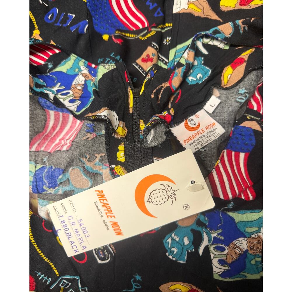 Pineapple Moon Vintage Dress Large 4th of July Sheath Black Short Sleeve New - Picture 9 of 13